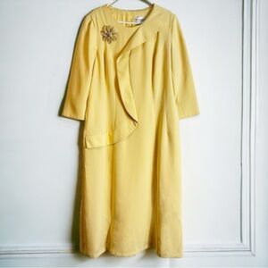 Lily & Taylor Light Yellow Cream Ruffle Bling Brooch Church Dress FLAW READ